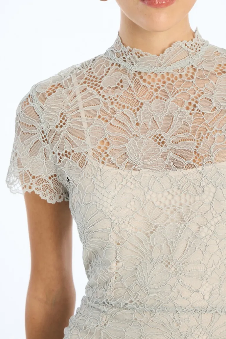 Lace Long Midi Dress Light Grey