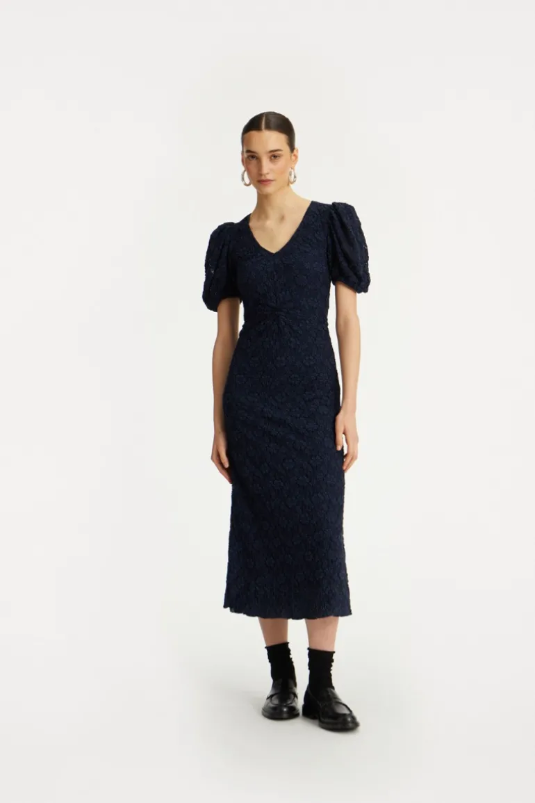 Lace Puff Sleeve Dress Dark Blue