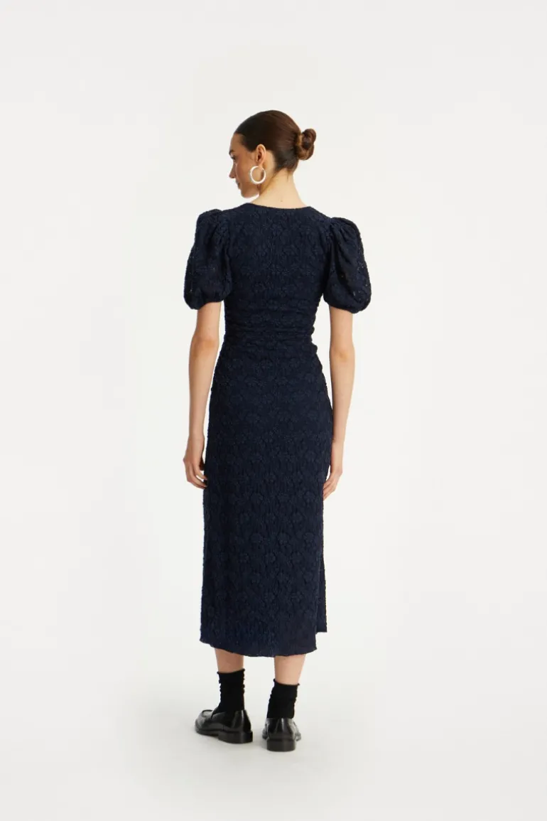 Lace Puff Sleeve Dress Dark Blue