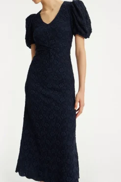 Lace Puff Sleeve Dress Dark Blue