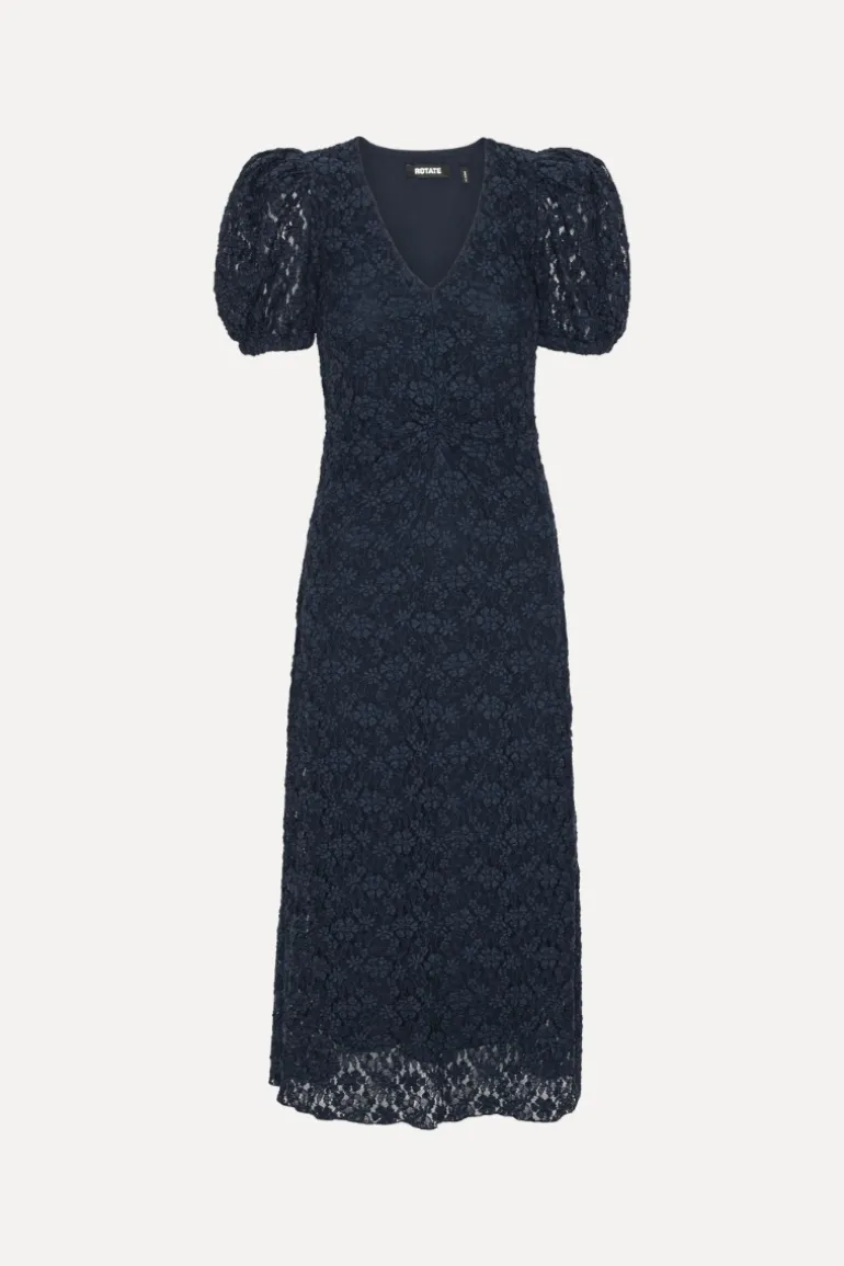 Lace Puff Sleeve Dress Dark Blue