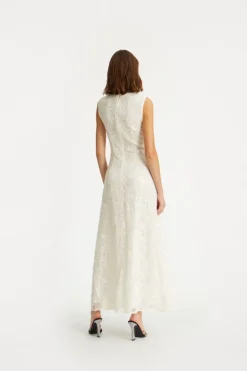Lace Sequin Maxi Dress Creme White