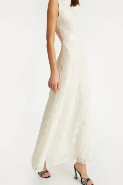 Lace Sequin Maxi Dress Creme White