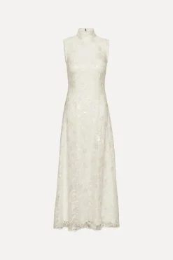 Lace Sequin Maxi Dress Creme White