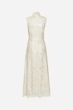 Lace Sequin Maxi Dress Creme White