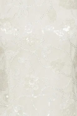 Lace Sequin Maxi Dress Creme White