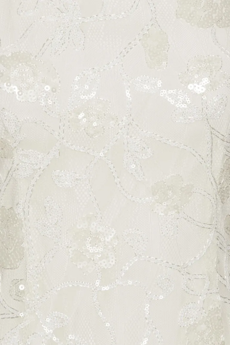 Lace Sequin Maxi Dress Creme White