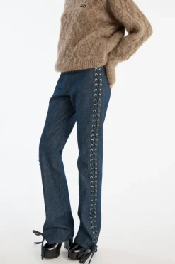 Laced Straight Leg Jeans Dark Blue