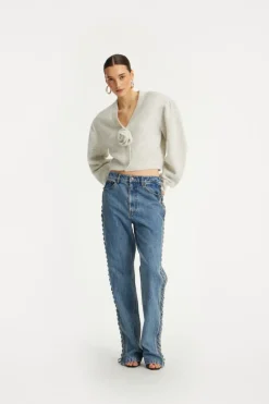 Laced Straight Leg Jeans Blue Denim