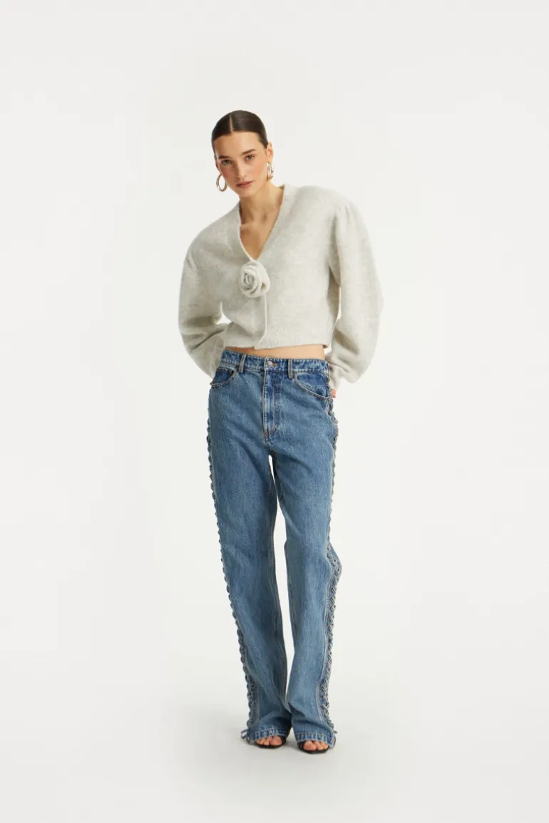 Laced Straight Leg Jeans Blue Denim