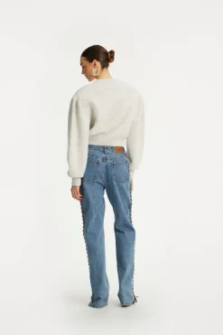 Laced Straight Leg Jeans Blue Denim