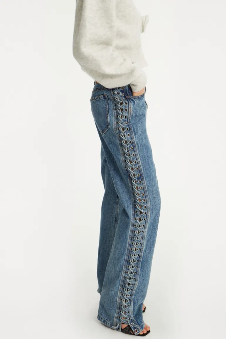 Laced Straight Leg Jeans Blue Denim