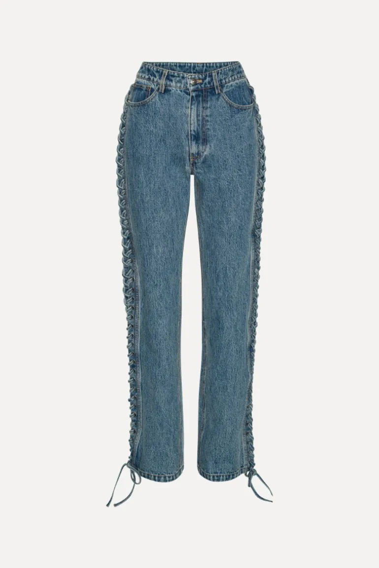 Laced Straight Leg Jeans Blue Denim