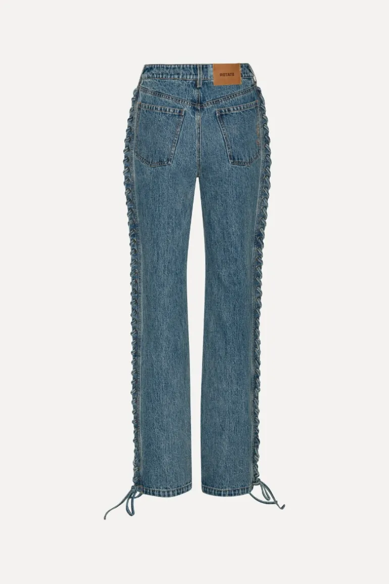 Laced Straight Leg Jeans Blue Denim