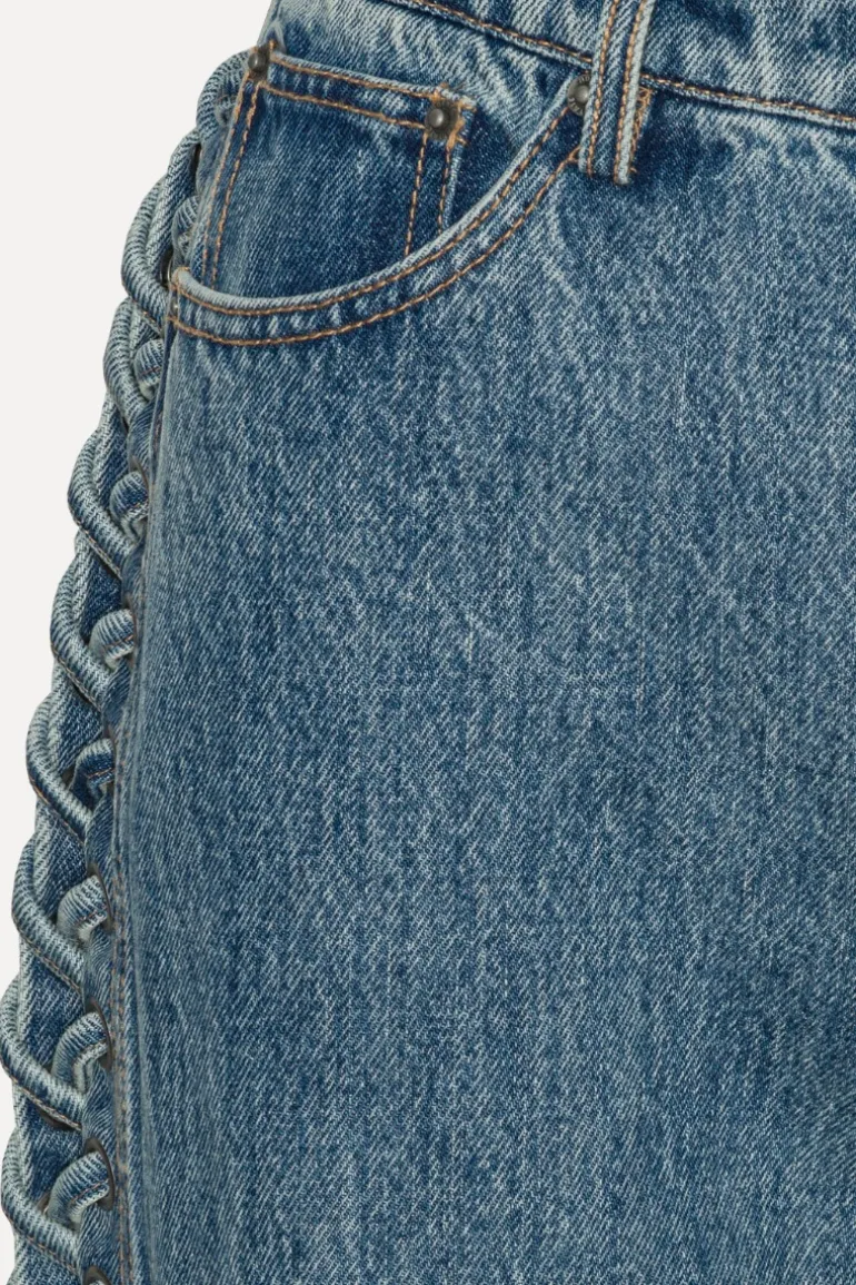 Laced Straight Leg Jeans Blue Denim