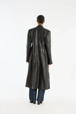 Leather Long Coat Black