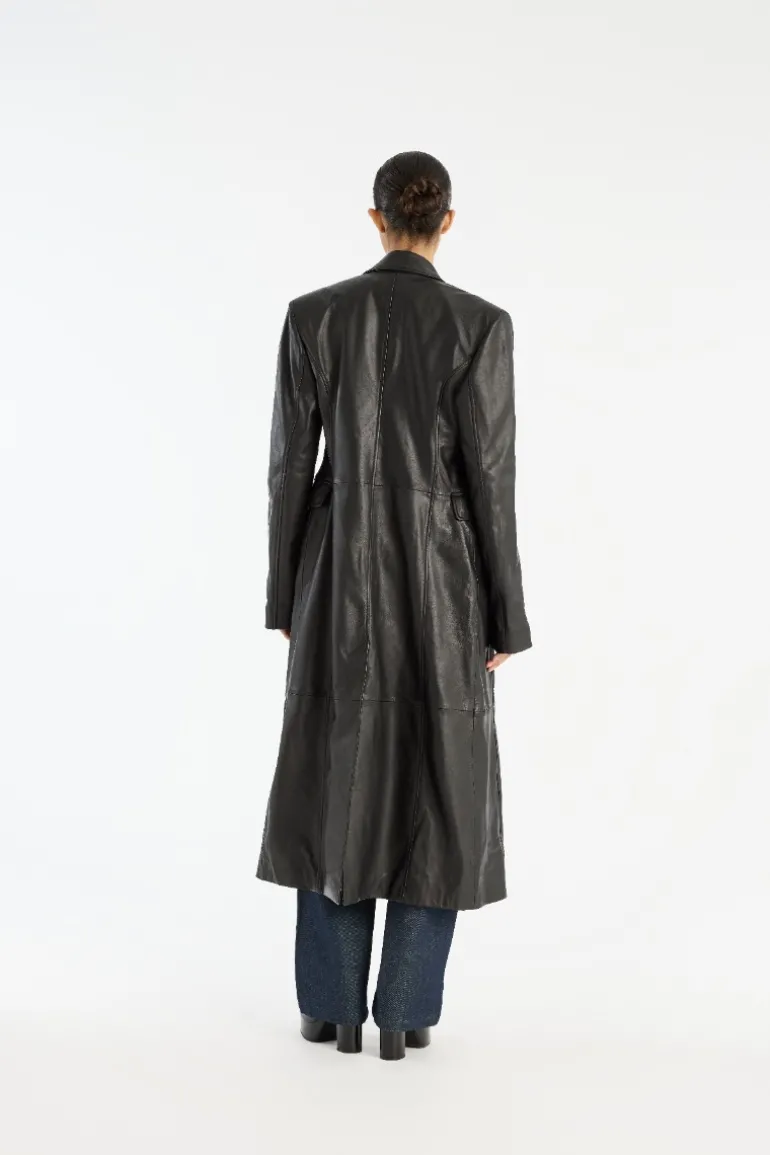 Leather Long Coat Black