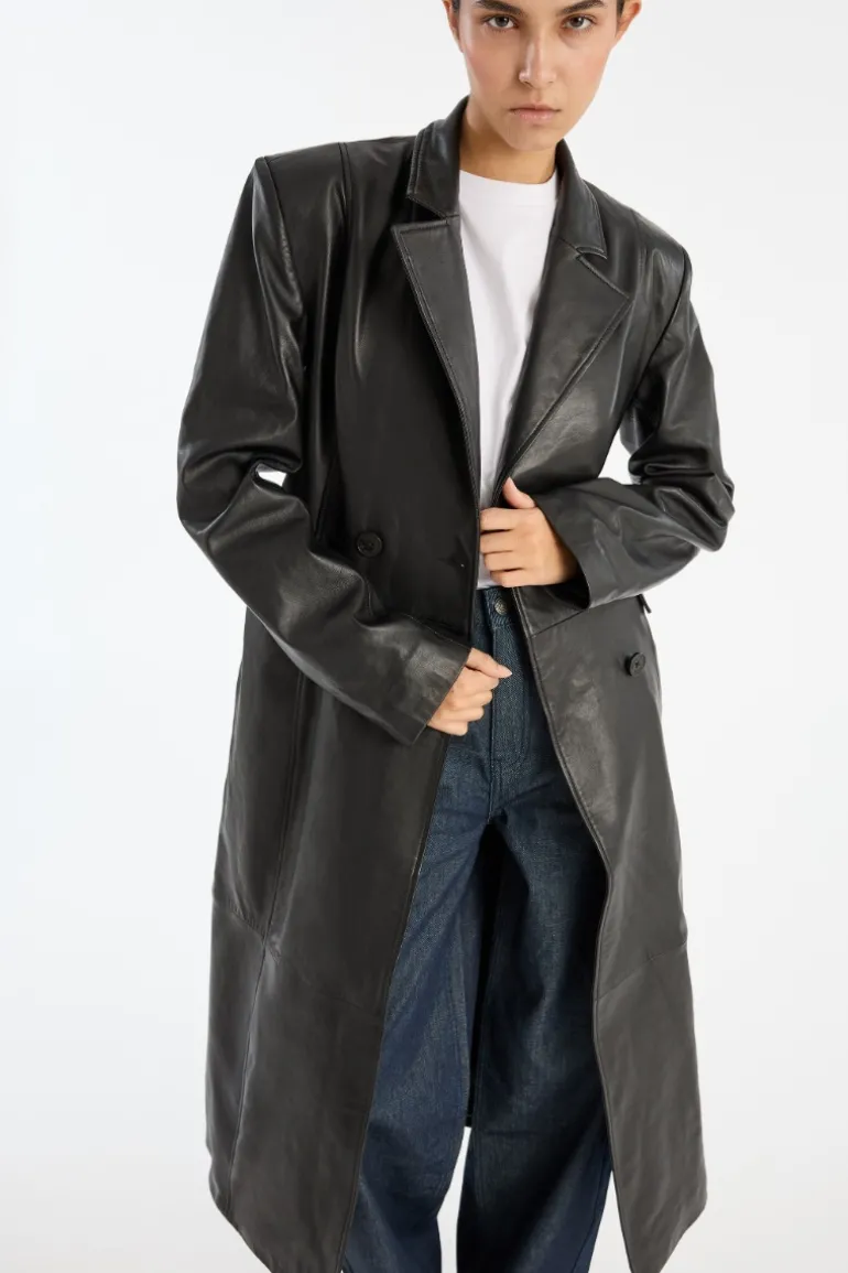 Leather Long Coat Black