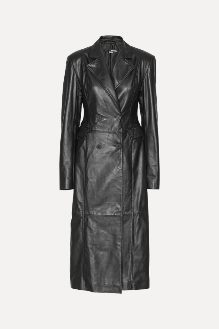 Leather Long Coat Black