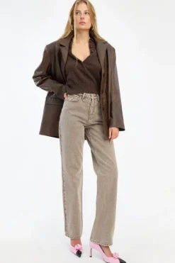 Leather Oversized Blazer Dark Brown