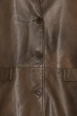 Leather Oversized Blazer Dark Brown