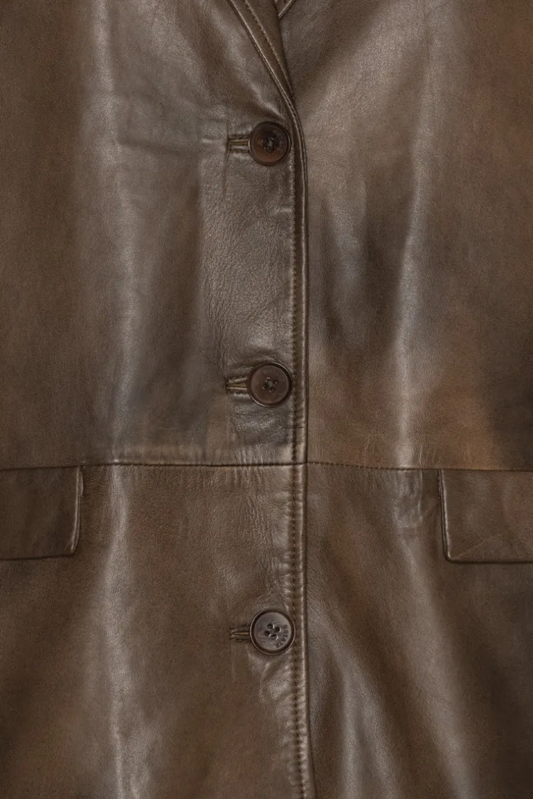 Leather Oversized Blazer Dark Brown
