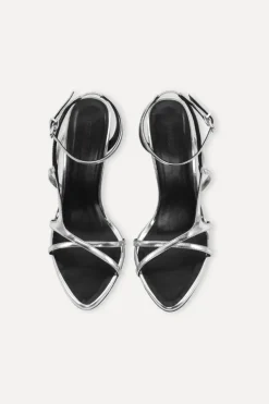 Leather Strappy Sandal Silver
