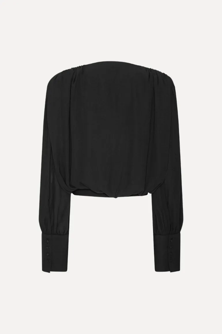 Long Sleeve V-neck Top Black