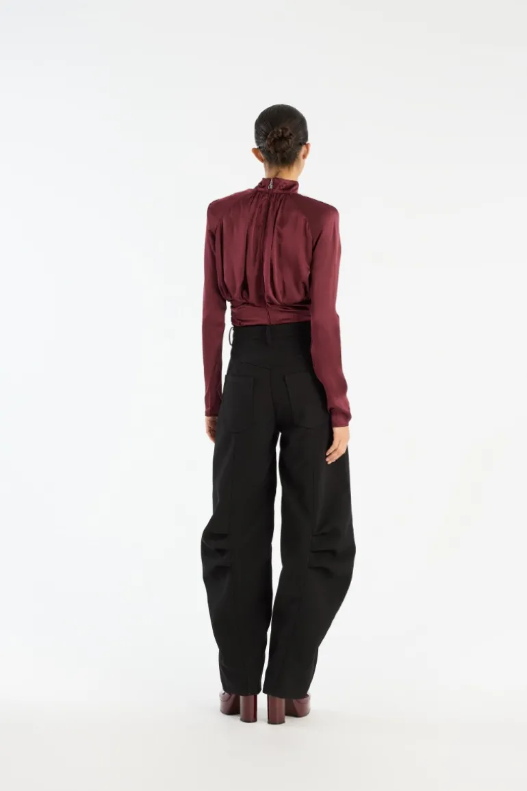 Ls Ruched Silk Top Burgundy