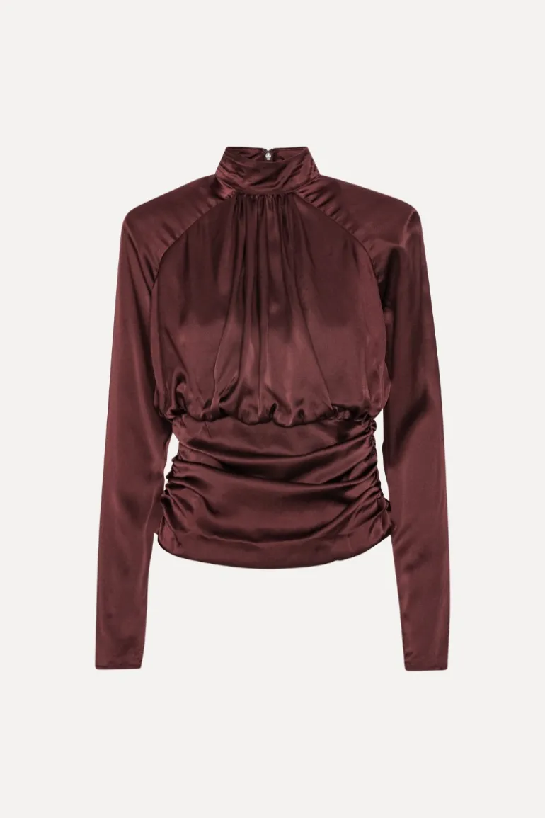 Ls Ruched Silk Top Burgundy