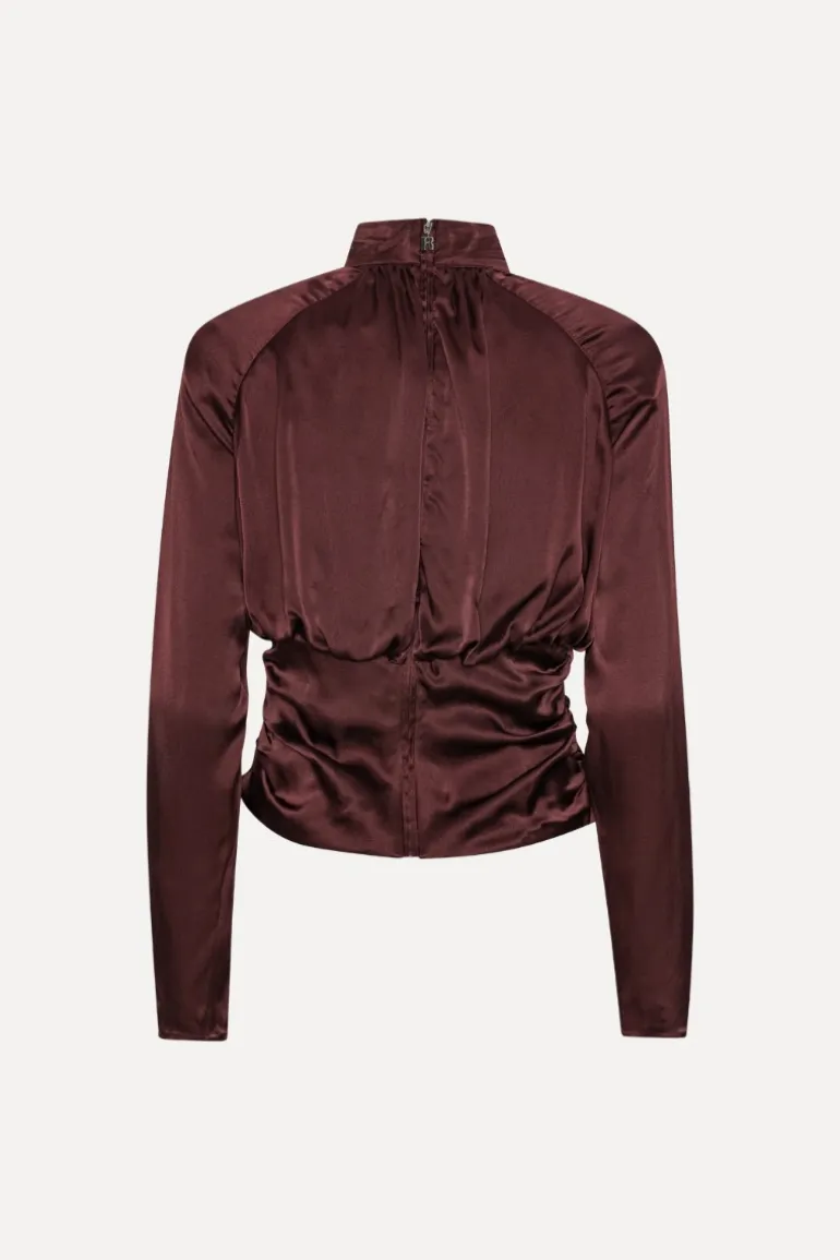 Ls Ruched Silk Top Burgundy