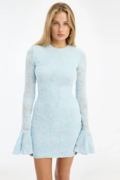 Mesh Frill Mini Dress Blue
