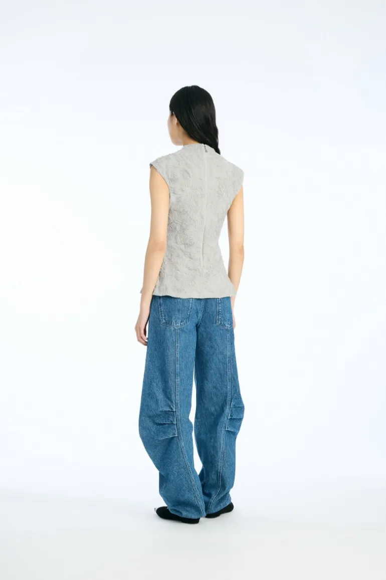 Mesh Sleeveless Top Grey Violet