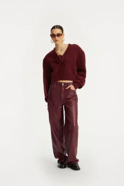 Mid Waisted Piping Pants Bordeaux