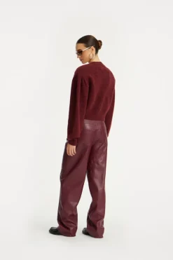 Mid Waisted Piping Pants Bordeaux