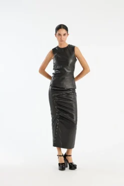 Midi Leather Skirt Black