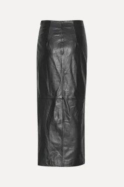 Midi Leather Skirt Black