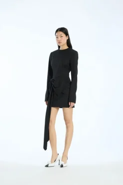 Mini Dress W/ Bow Ls Black