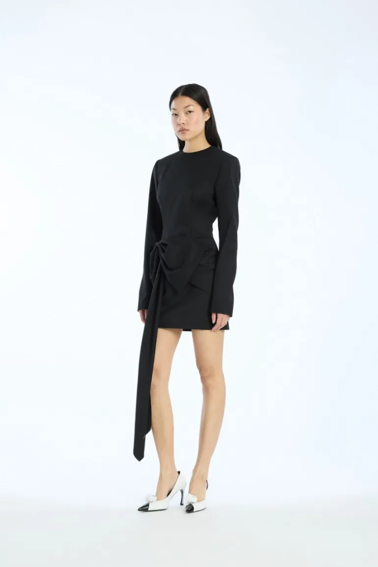 Mini Dress W/ Bow Ls Black