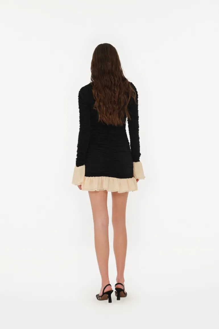 Mini Ruched Ls Dress Black