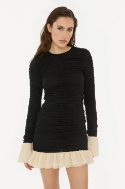 Mini Ruched Ls Dress Black