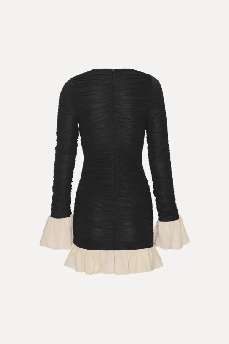 Mini Ruched Ls Dress Black
