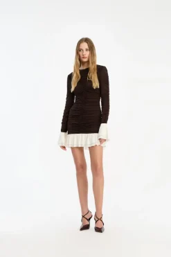 Mini Ruched Ls Dress Dark Brown