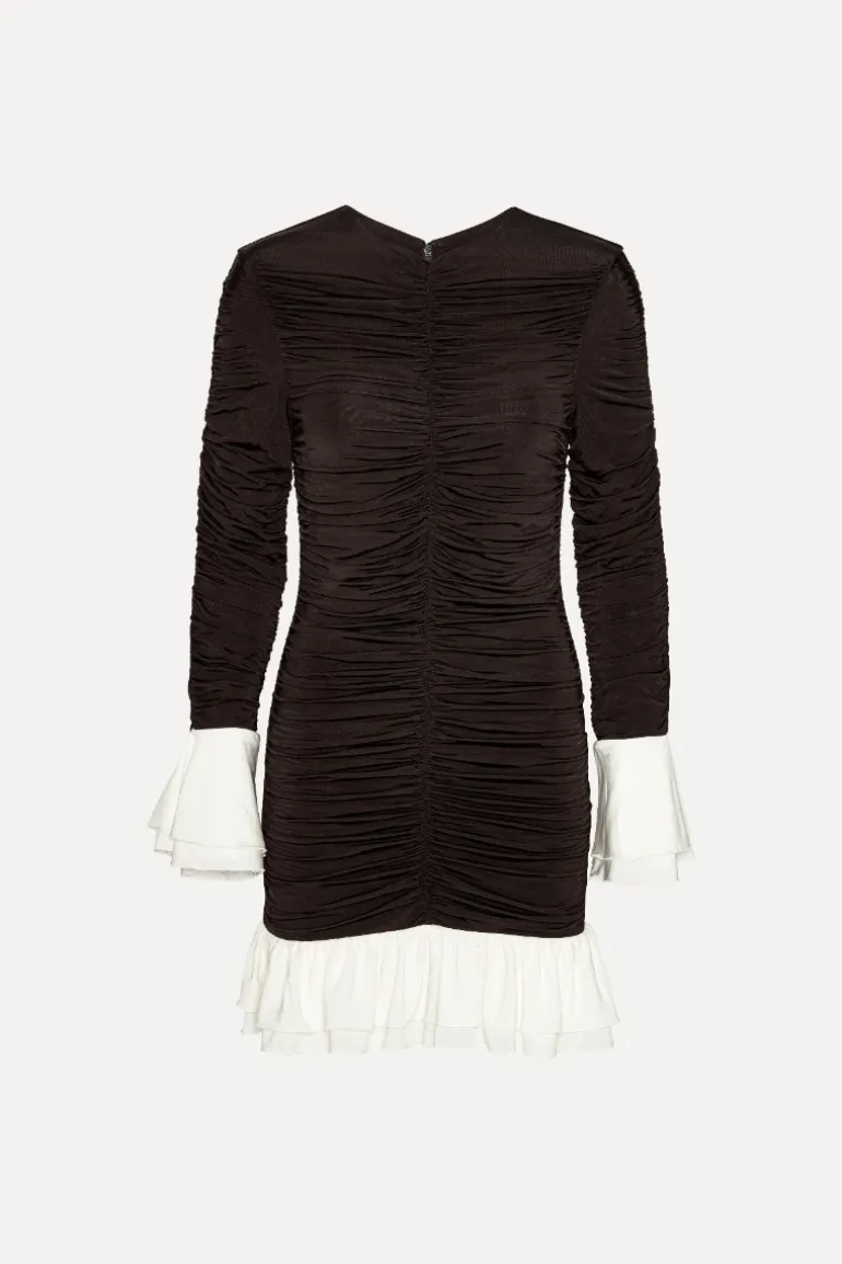 Mini Ruched Ls Dress Dark Brown