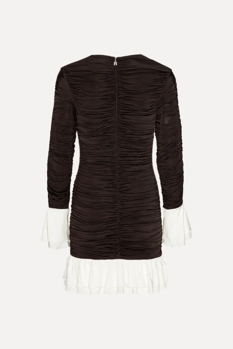 Mini Ruched Ls Dress Dark Brown