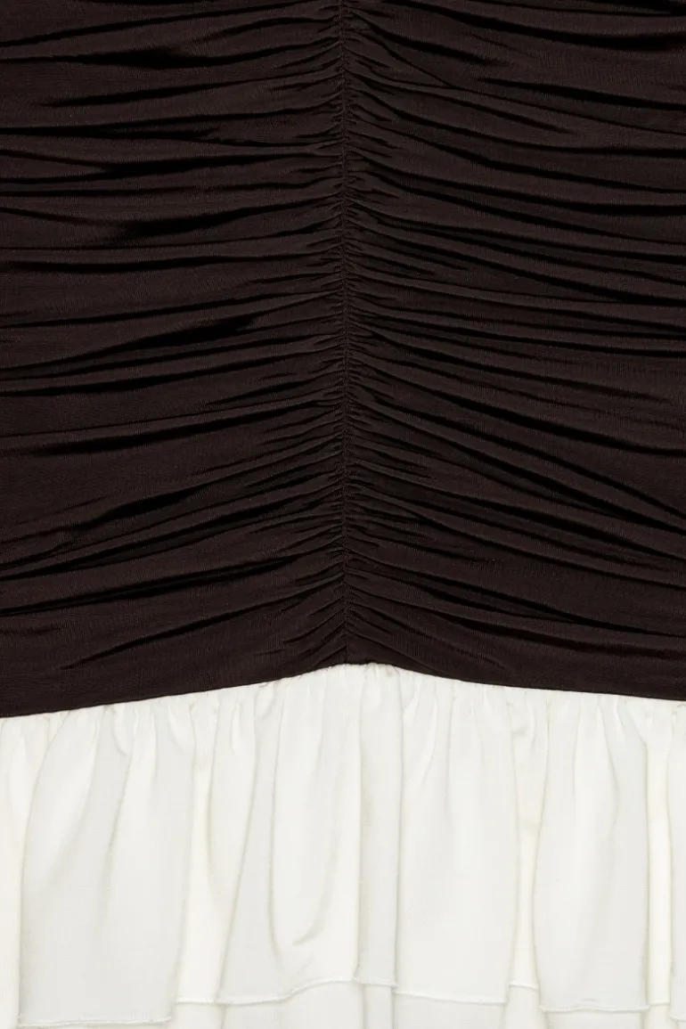 Mini Ruched Ls Dress Dark Brown