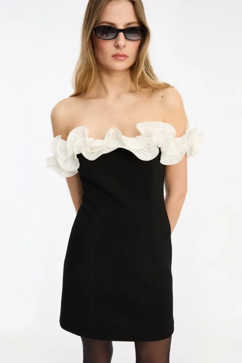 Mini Ruffle Dress Black White