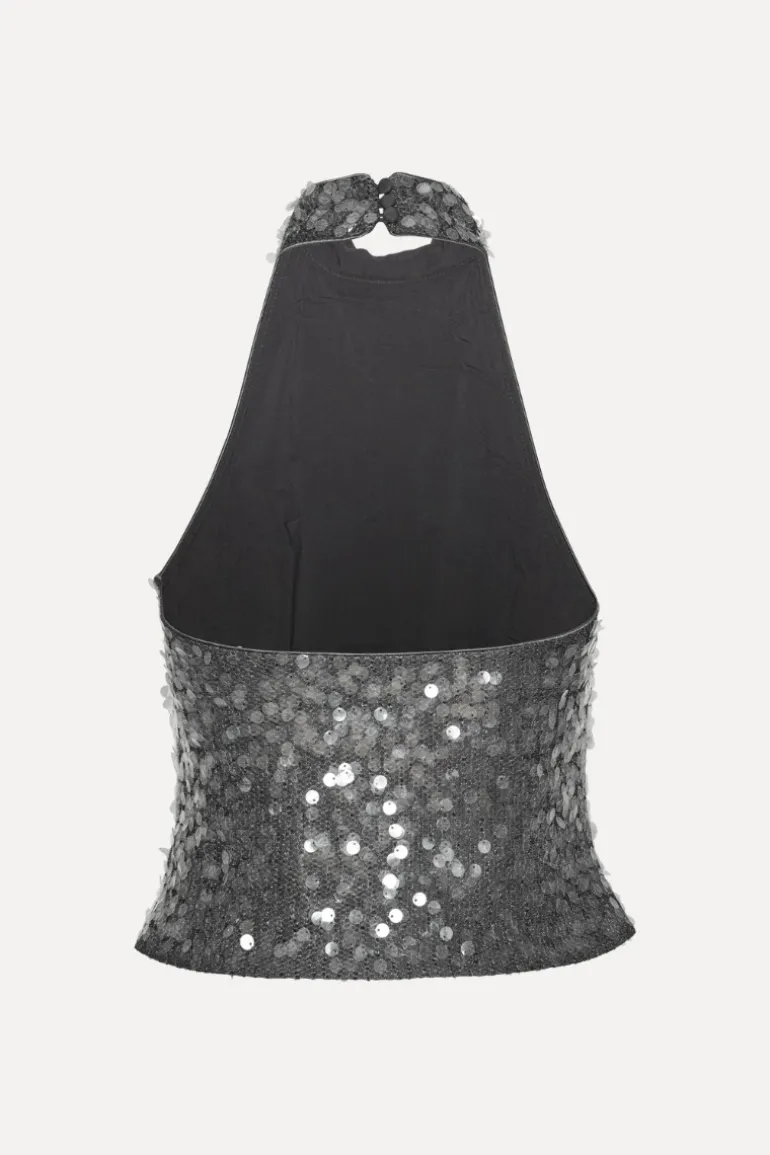 Net Sequin Halterneck Dark Grey