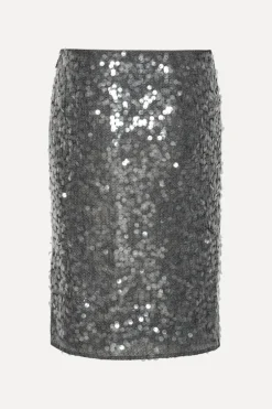 Net Sequin Midi Skirt Dark Grey