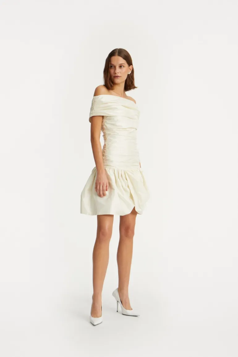 Off Shoulder Mini Dress Creme White